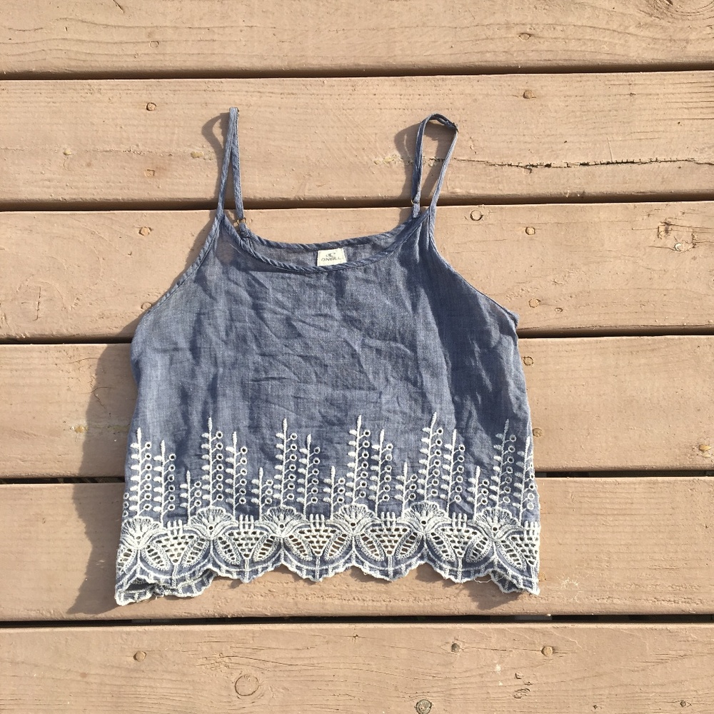 O'neill Denim White Trim Embroidered Tank